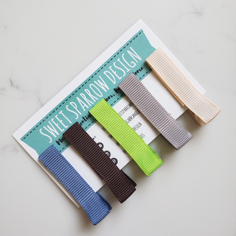 Grosgrain ribbon girls alligator hair clips, set of 5, no slip grip lined NWT
